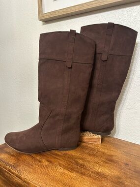 Tall Mia Amore Womens Boots in Dark Brown Faux Suede